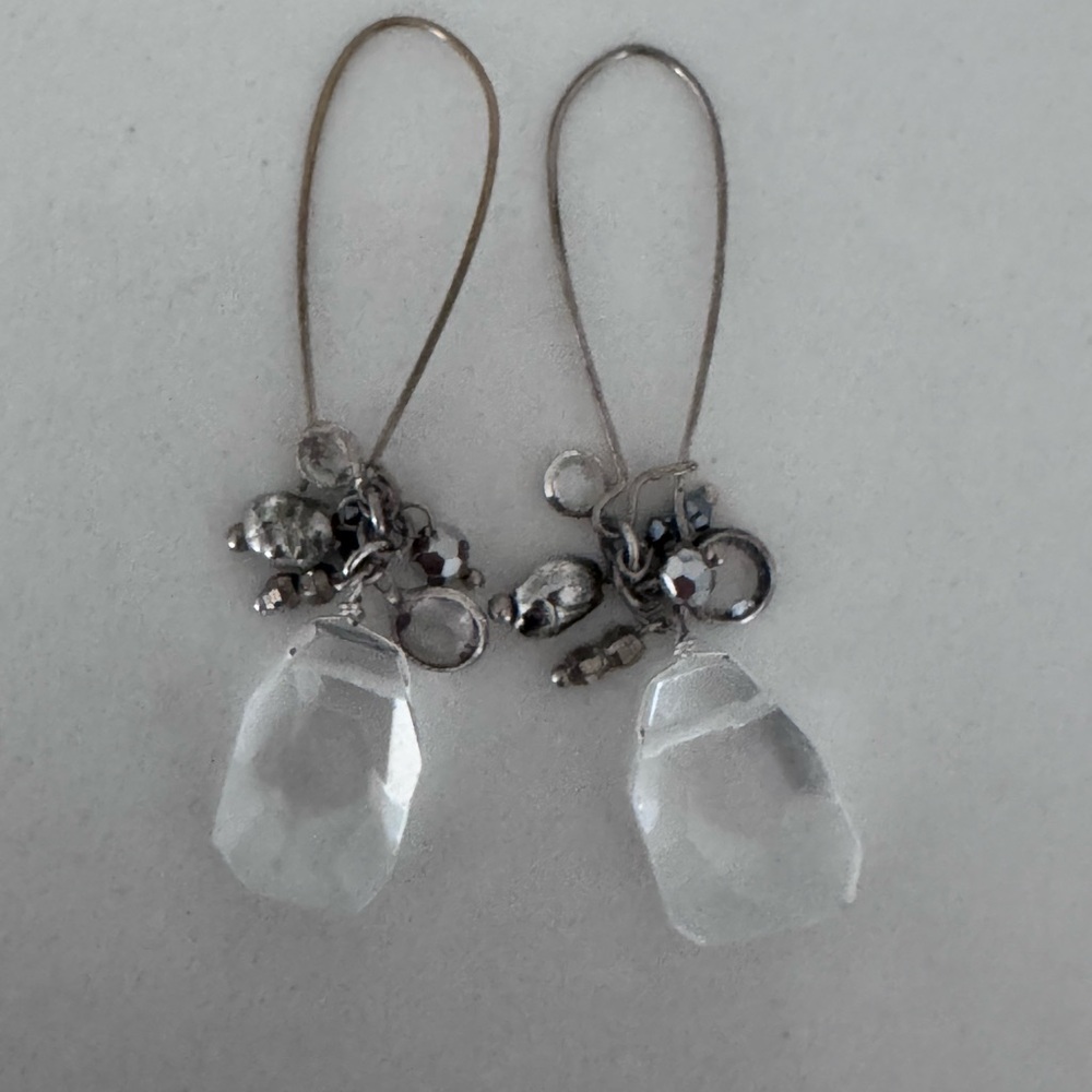 Clear Quartz Cluster Drop Earrings | Sterling Silver Boho Artisan